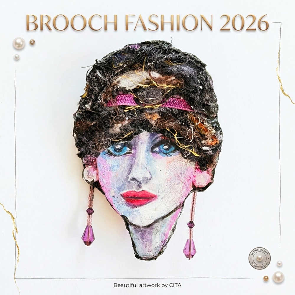 Artistic 3D Portrait Brooch - Pink and Black Accents